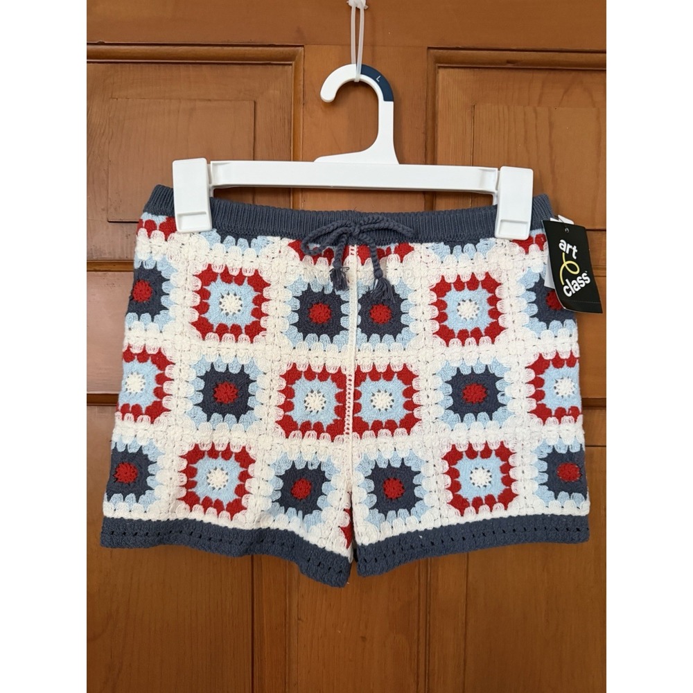 Girls' Art Class Crochet Red, White & Blue Granny Square Shorts Size Medium NWT